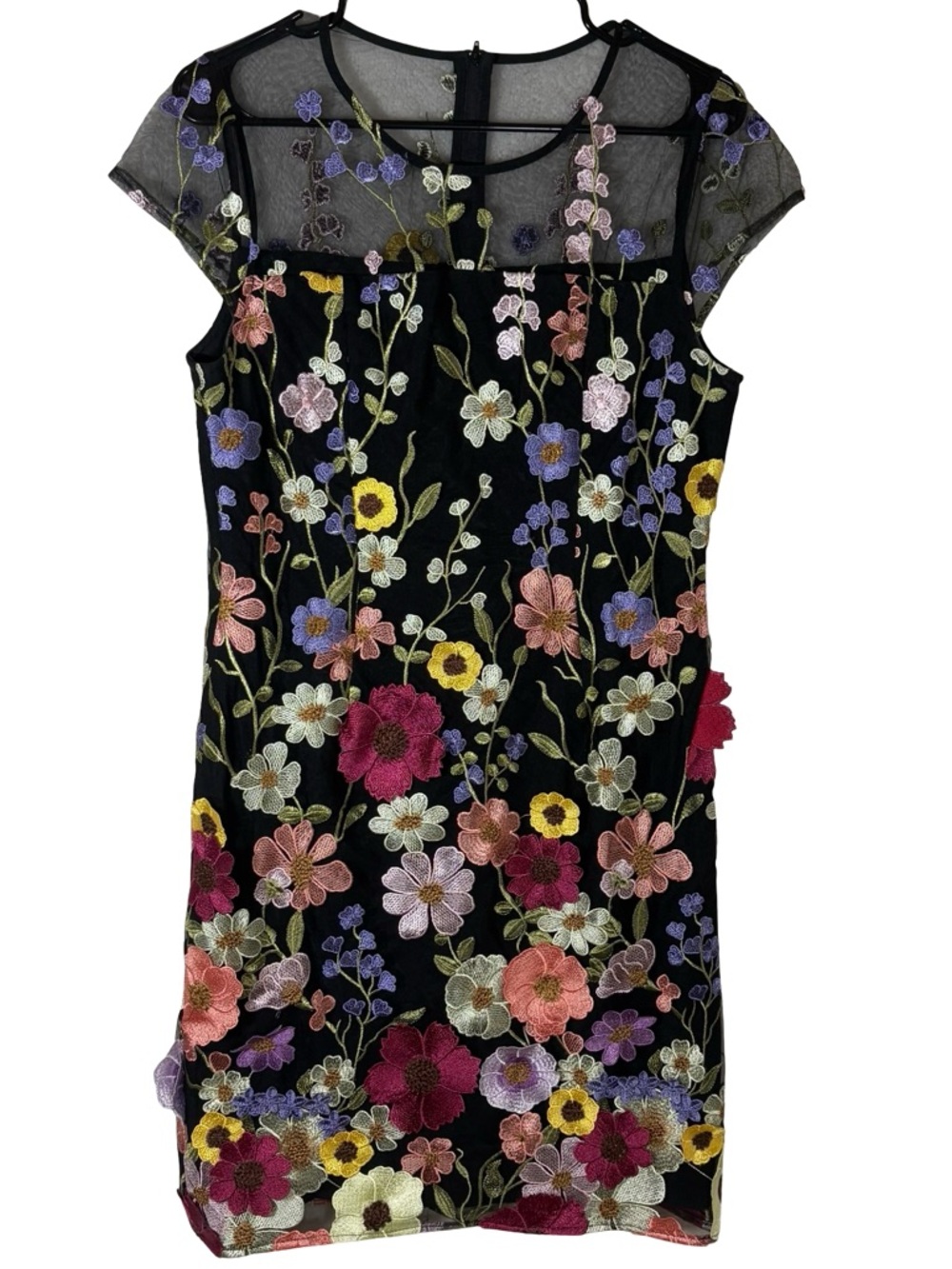 Black Floral Embroidered Mesh Dress 3D Flowers Spring Wedding Guest Dress - Picture 11 of 16